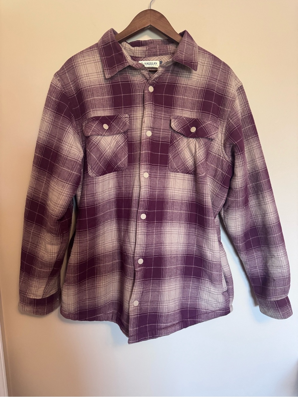 Magellan Outdoors Men’s Campfire Fig & Silver Mink Plaid Flannel Shirt Jacket